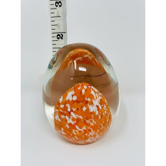 Egg Shaped Art Glass Paperweight Orange and White - Picture 4 of 4